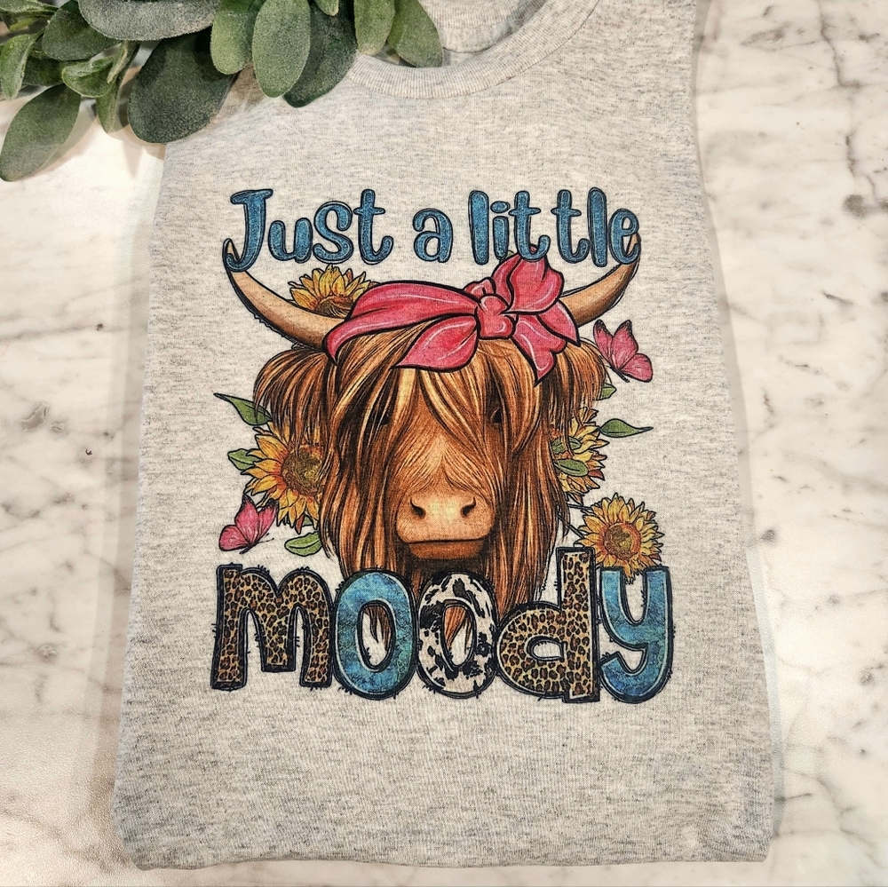 Highlander cow shirt a little moody humor cute popular country farmhouse